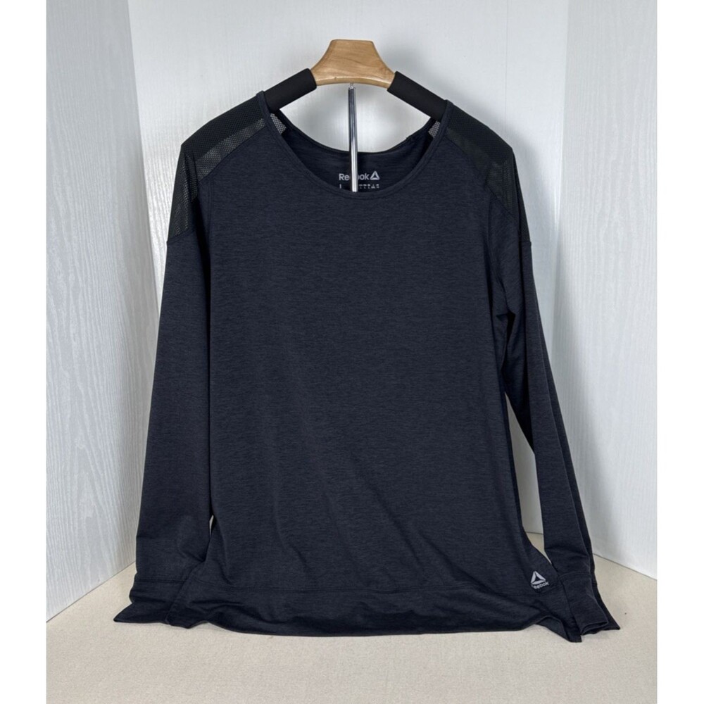 Reebok Mesh Shoulder Sport Soft Long Sleeve Shirt Gray Split Sides Women's Large